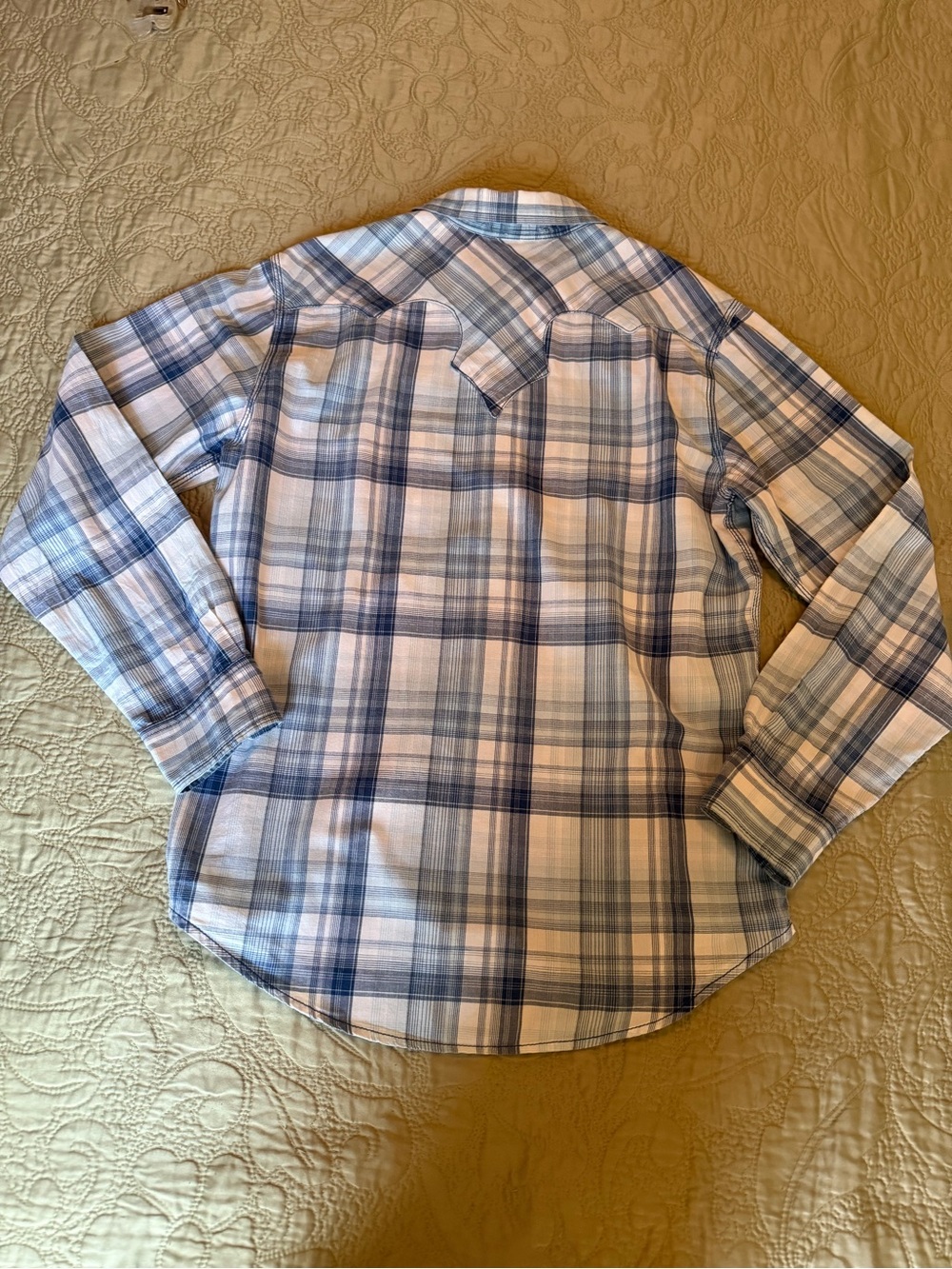 Arizona Jean Co. Blue Plaid Western Cowgirl Scalloped Yoke Pearl Snap Shirt, S - Picture 7 of 13
